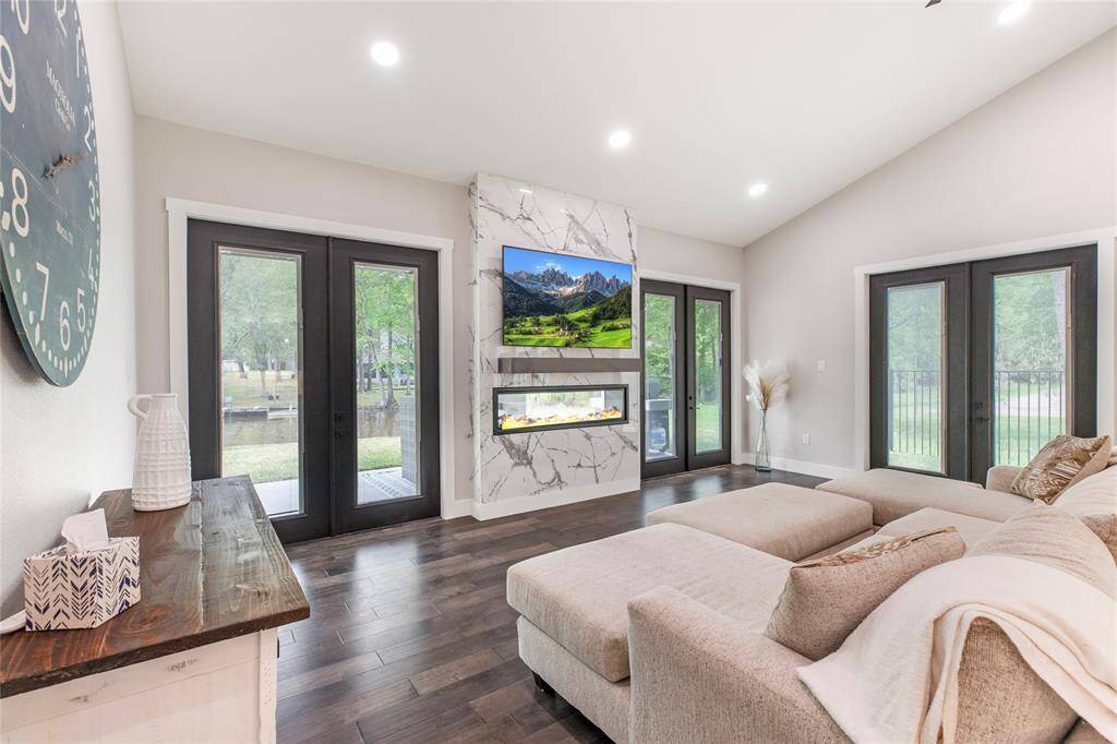 Family room with dual fireplace