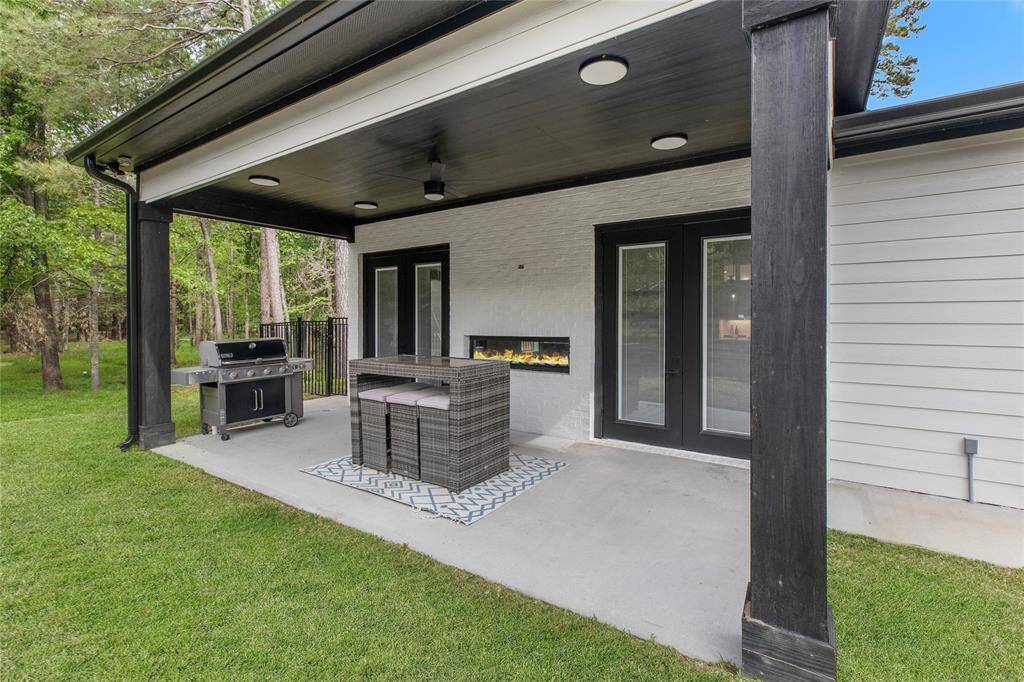 Back porch with gas fireplace