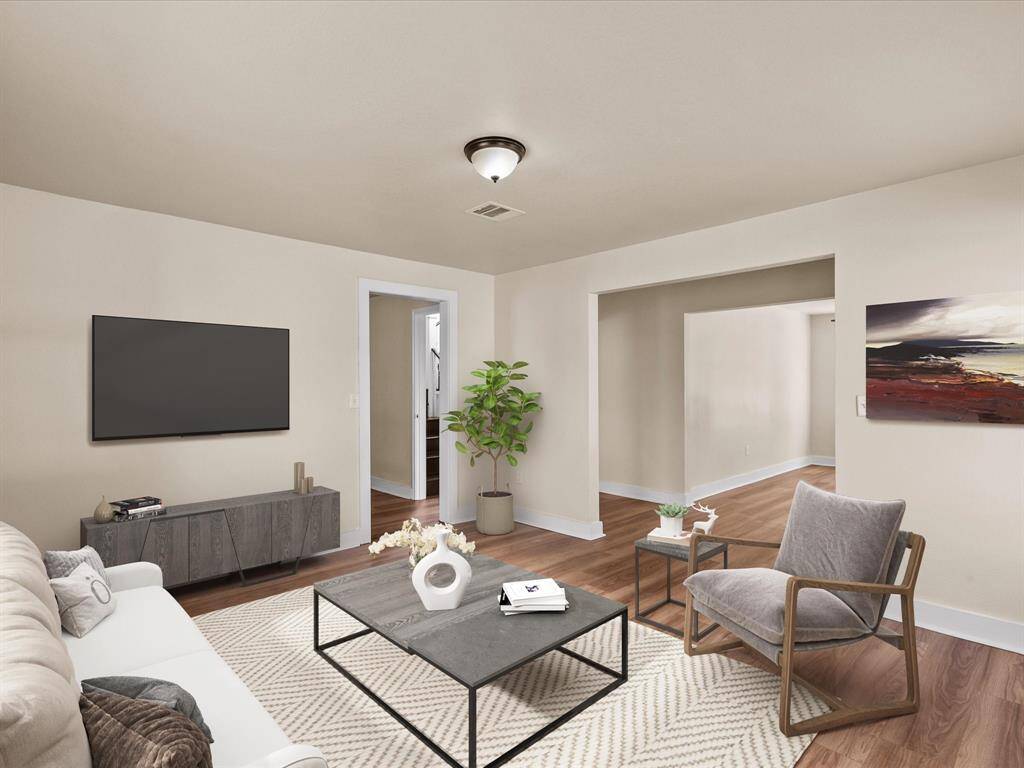 Virtually staged living area.