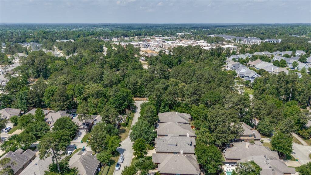 Aerial view of local shops and restaurants at Pine Market.