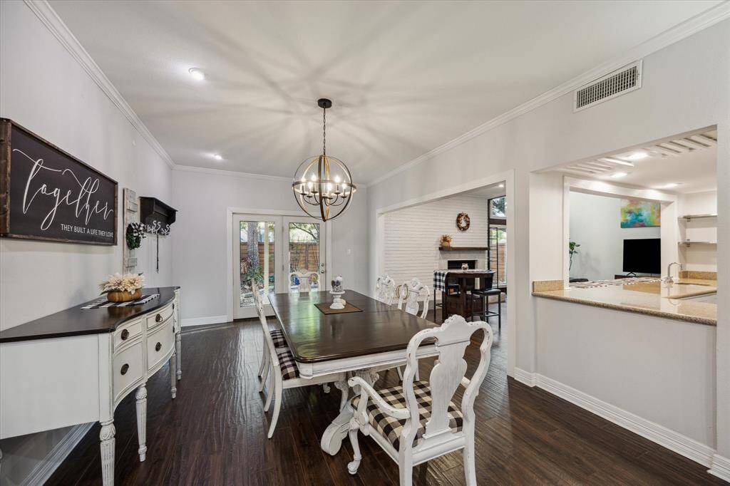 The dining room opens out to the back yard.