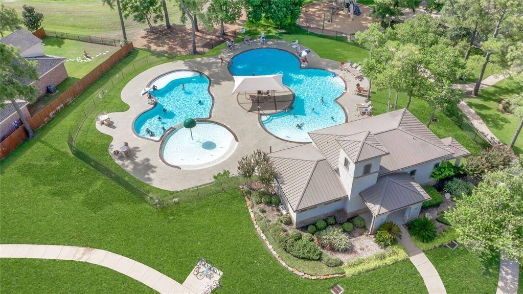 Arial photo of recently expanded and renovated community pool.