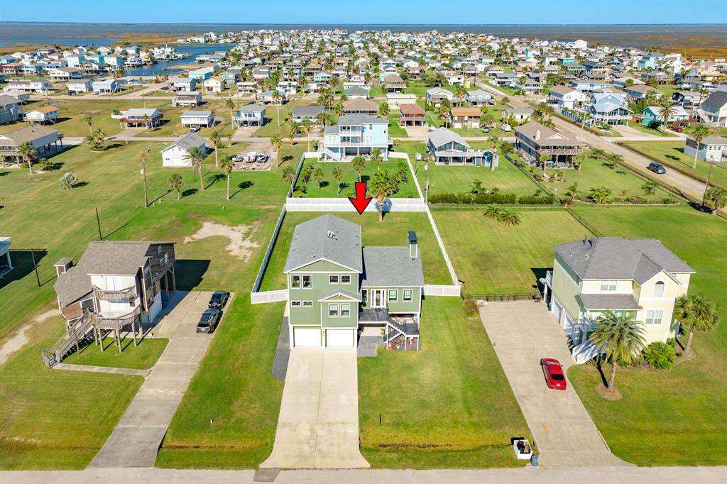 Aerial view to the Galveston Bay. There is a boat launch nearby.