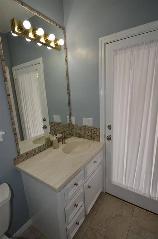 Bathroom with private entry from pool area