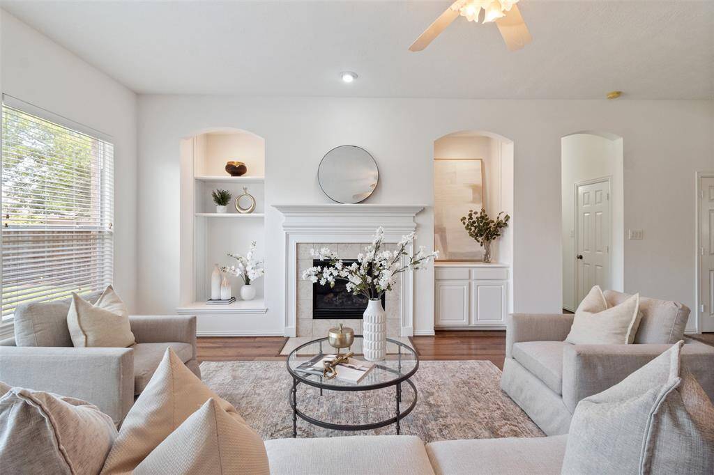 Built in bookshelves provide focal points for your decor as well add to the character of the living room.