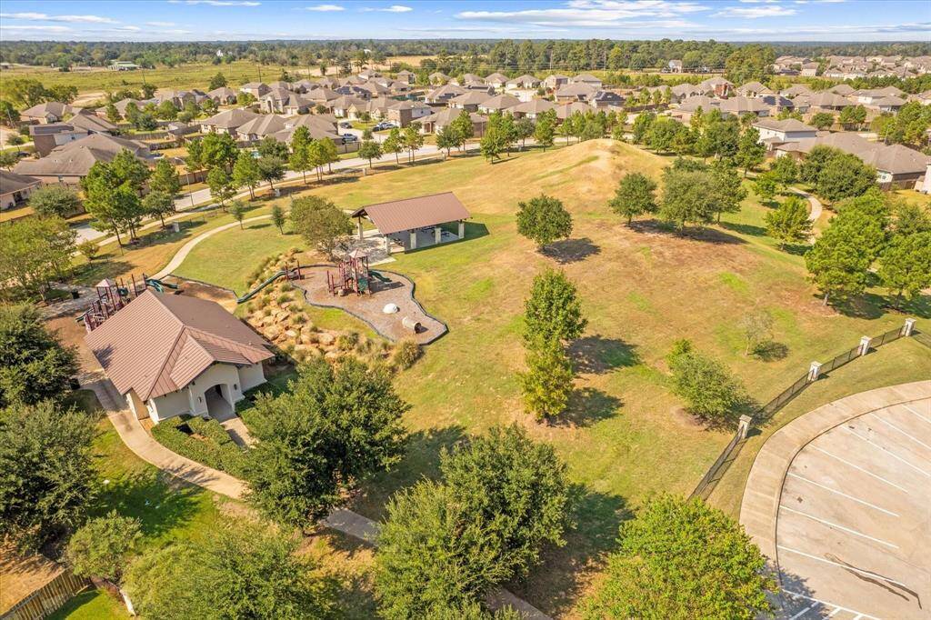 Aerial of community center and playground area