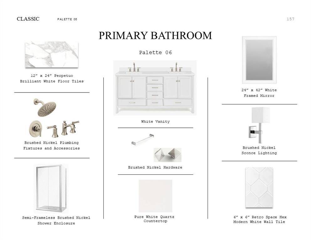 Classic Look Palette 6: Primary Bathroom Selection Sheet (*Artist rendering used for illustration purposes only.)