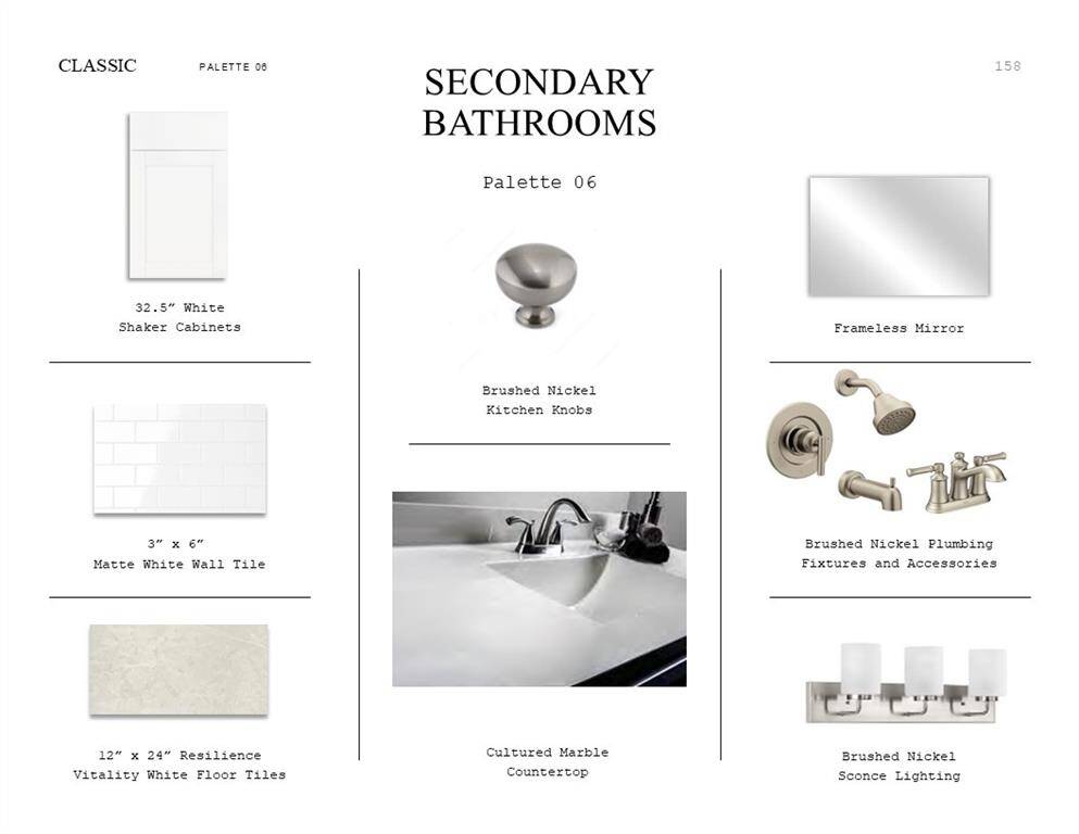 Classic Look Palette 6: Secondary Bathroom Selection Sheet (*Artist rendering used for illustration purposes only.)
