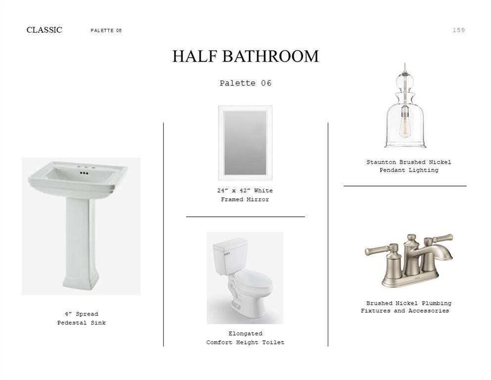 Classic Look Palette 6: Half Bath Selection Sheet (*Artist rendering used for illustration purposes only.)