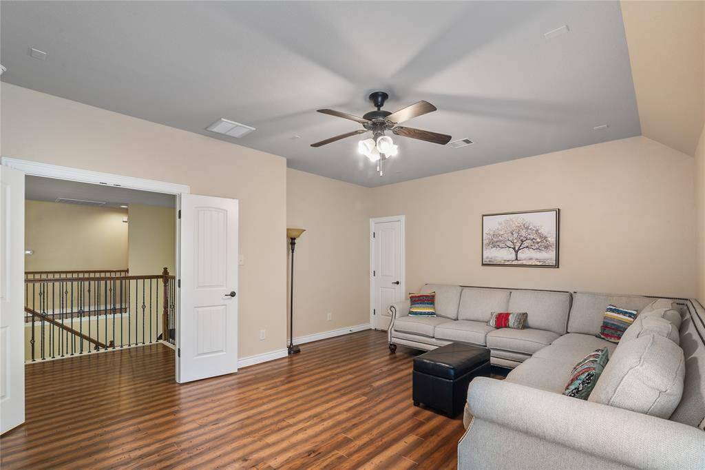The majestic media room has direct access to an amazing storage space.