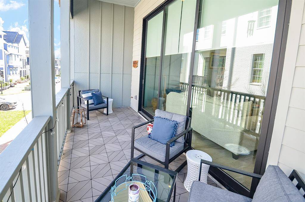 Outdoor living with electrical outlet and gas stub.