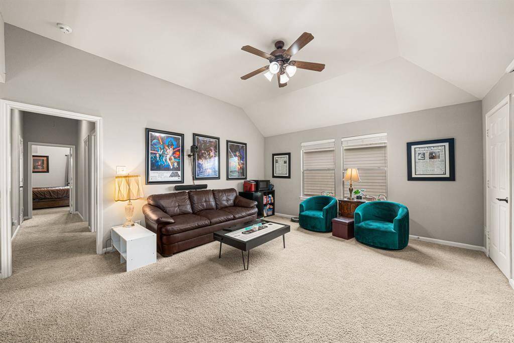 Expansive flex space with high ceilings offers multiple layout possibilities for gaming, recreation, or alternative use. The room features: Ample natural light from well-placed windows. A spacious storage closet for organizational convenience