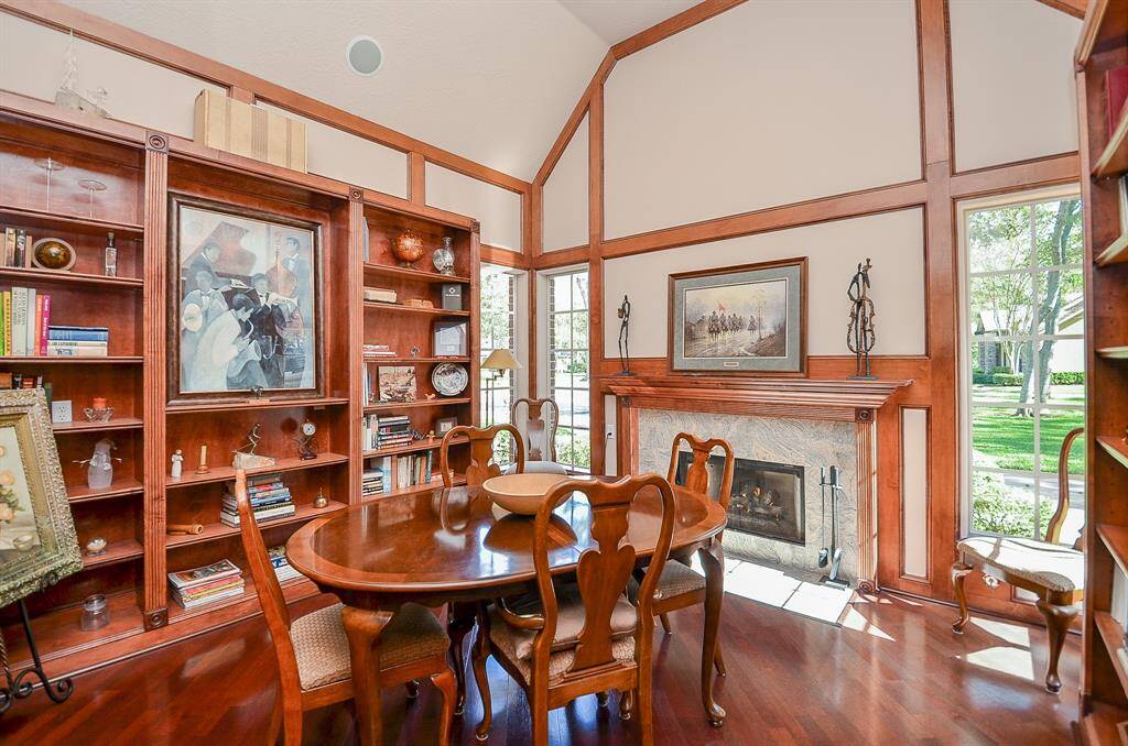 The fireplace is an added accent in the Library!