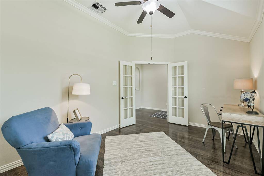French doors accent the home office