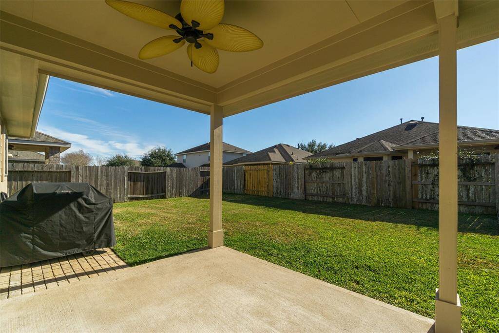 Covered back patio overlooking the spacious back yard
