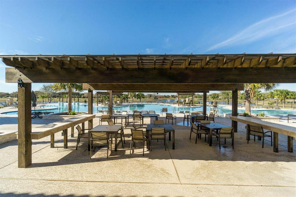 Seating area overlooking the pool