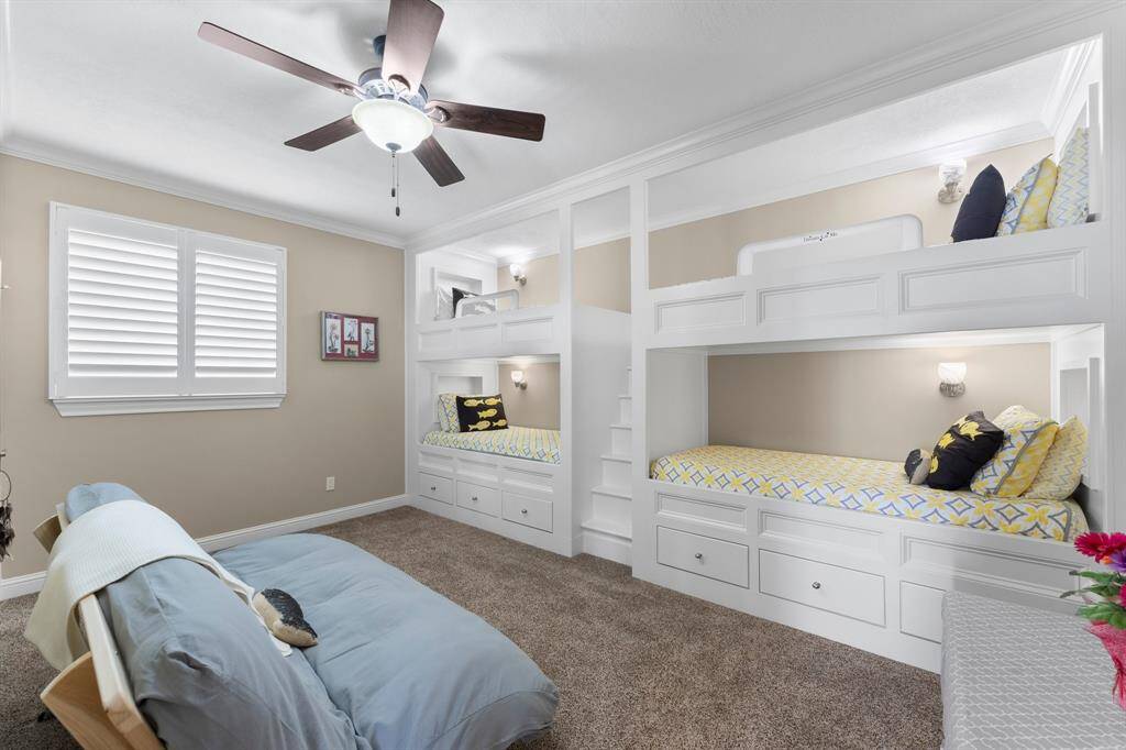 Lower level guest room with built-in bunks