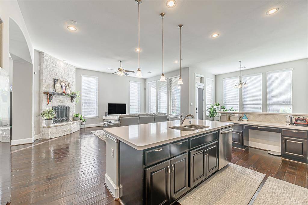 Kitchen opens to family room
