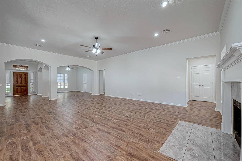 Recessed lights add a nice touch in den area