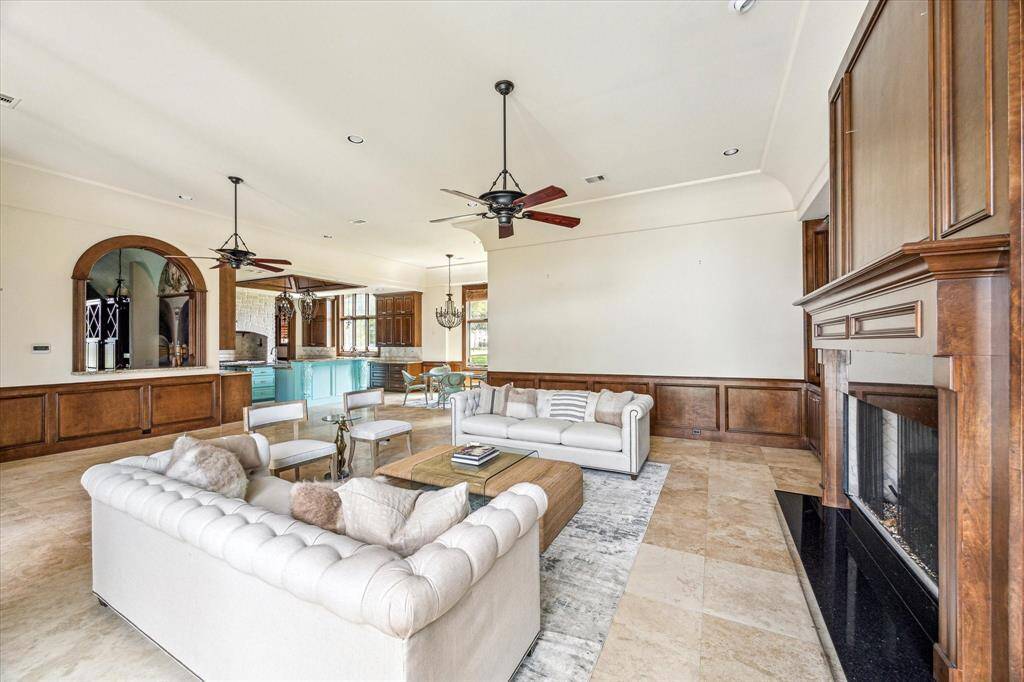 A view of the family room, looking toward the kitchen.