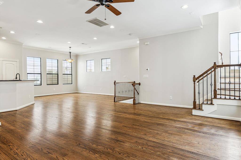 Kitchen opens up to the spacious dining area and living room.