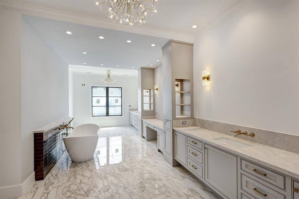 Luxurious primary bathroom as of April 17, 2025. Not pictured is the large tiled shower.