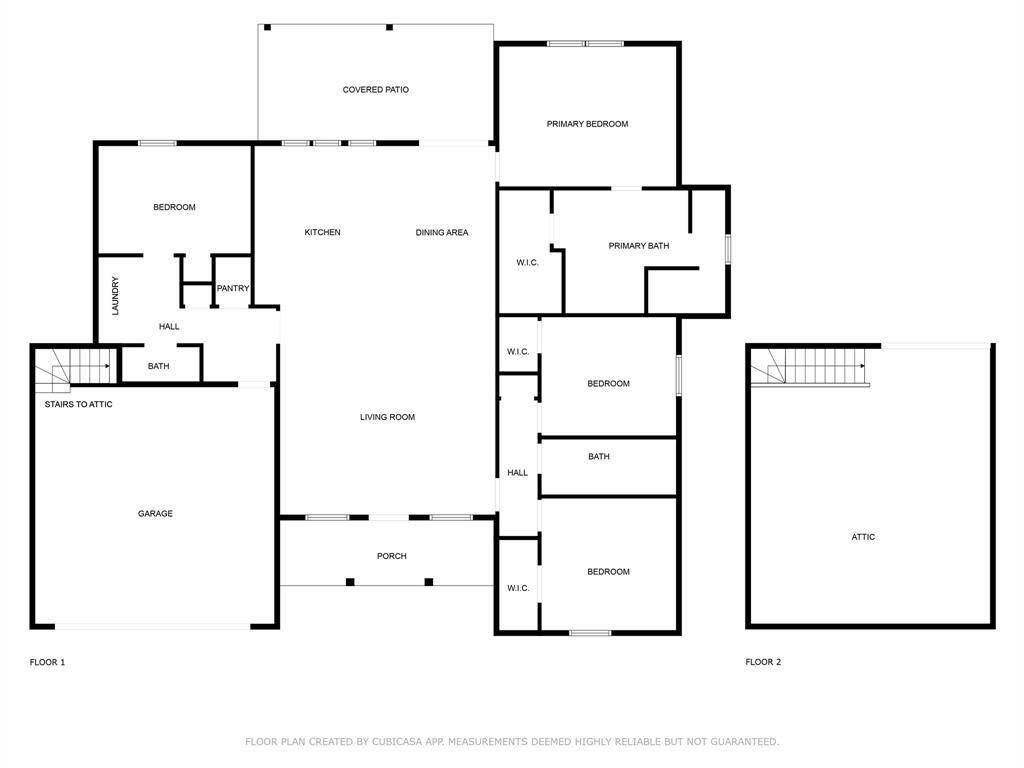Floor plan with stairs for attic access in garage.
