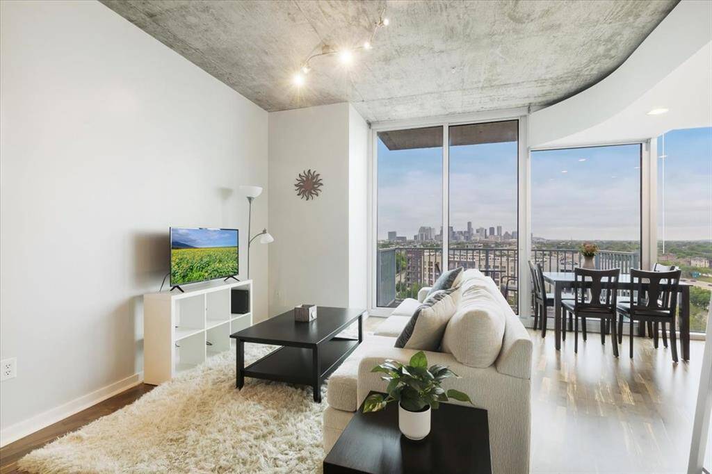 Open floor plan. One of the bigger 1-bedroom floor plans in the building