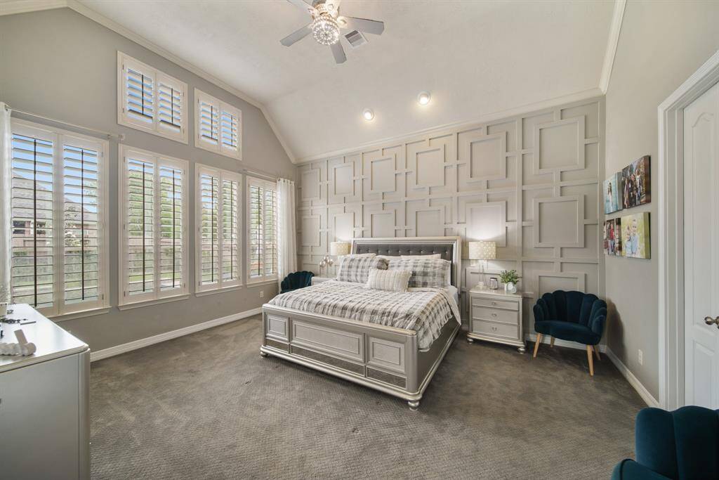 Stunning Primary bath with oversized soaking tub and expansive shower with built in mirrors and storage wall.