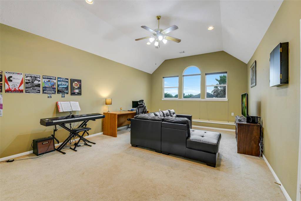 Stepping upstairs, you're welcomed by the expansive bonus room which includes a closet, full bathroom, and extra soundproofing.  Use this room as an additional bedroom, game room, or media room!