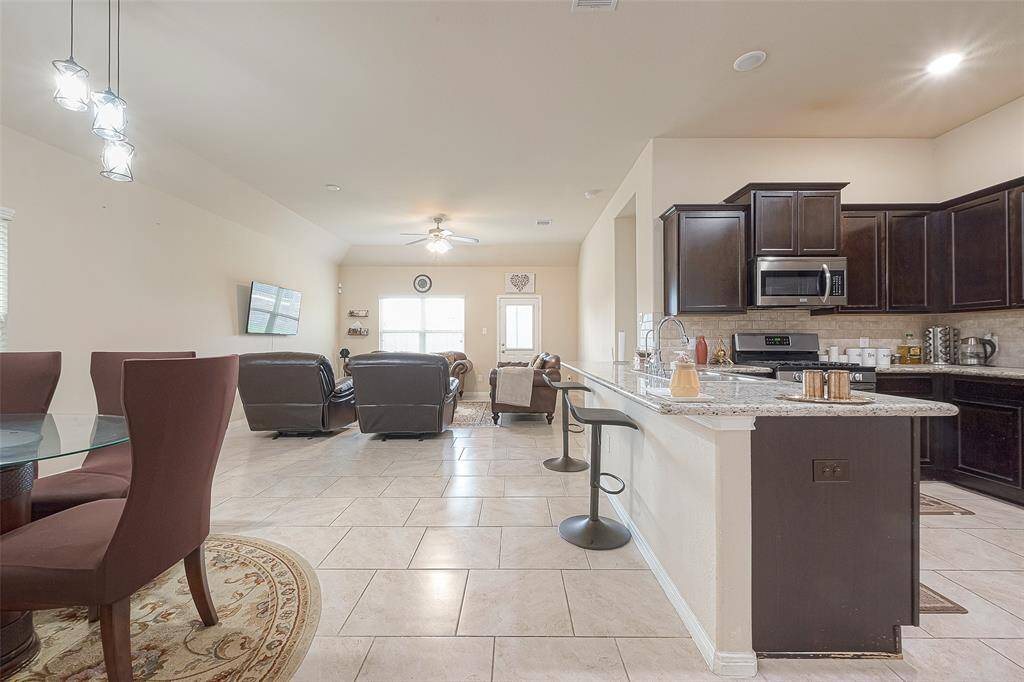 View of the kitchen, dining, and family area altogether