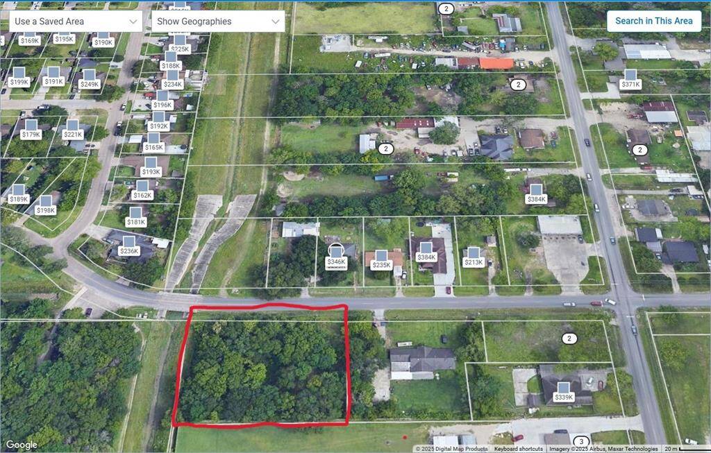 Orange Grove Dr. Google Satalite View of the land outlined in red and Subdivision overview