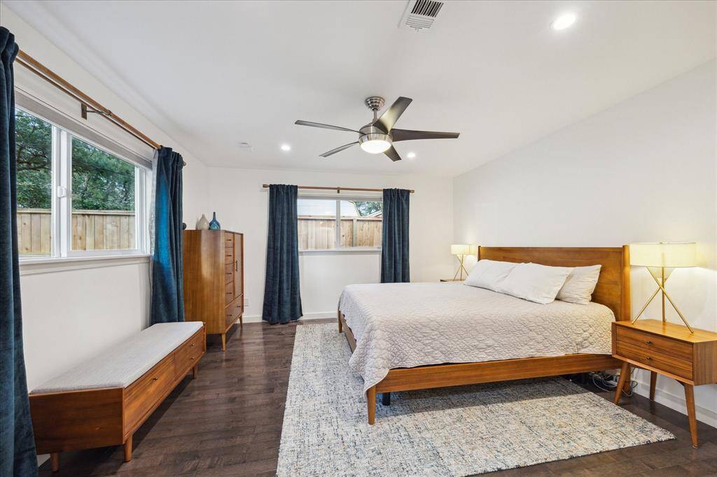 Primary bedroom overlooks the back yard