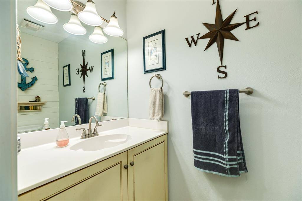 Powder room located on the upstairs level of home.