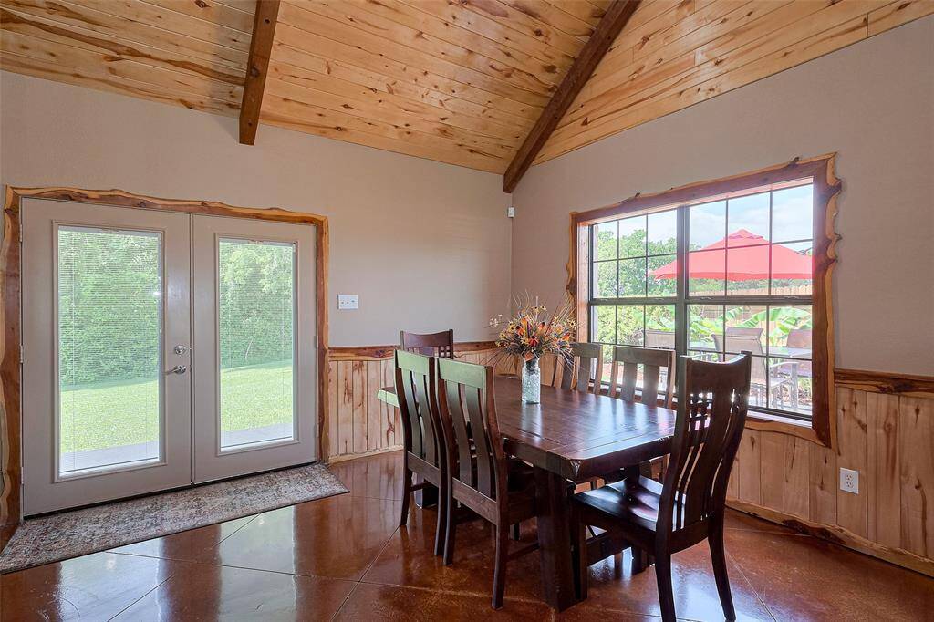 French doors leading to the backyard off of the kitchen & dining area