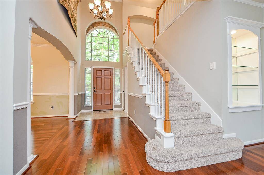 Leading to Upstairs with custom shelves and decorations!