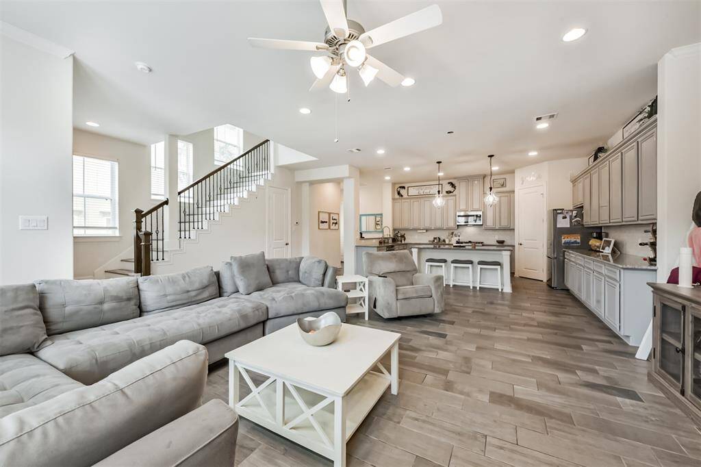 Living room open to the kitchen