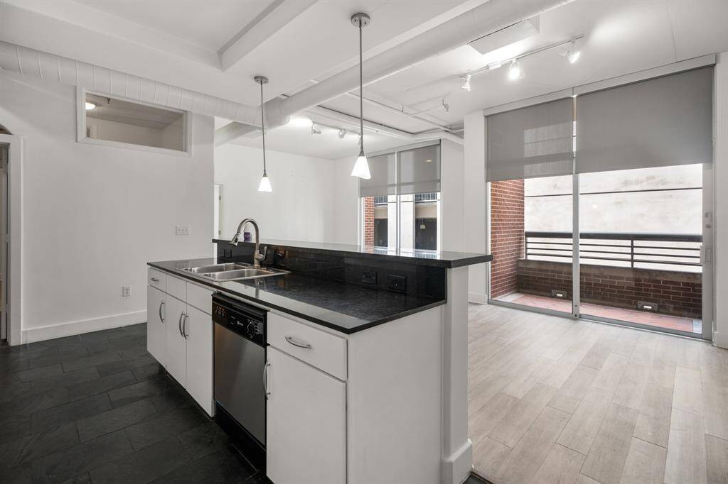 Kitchen open to living and dining area.