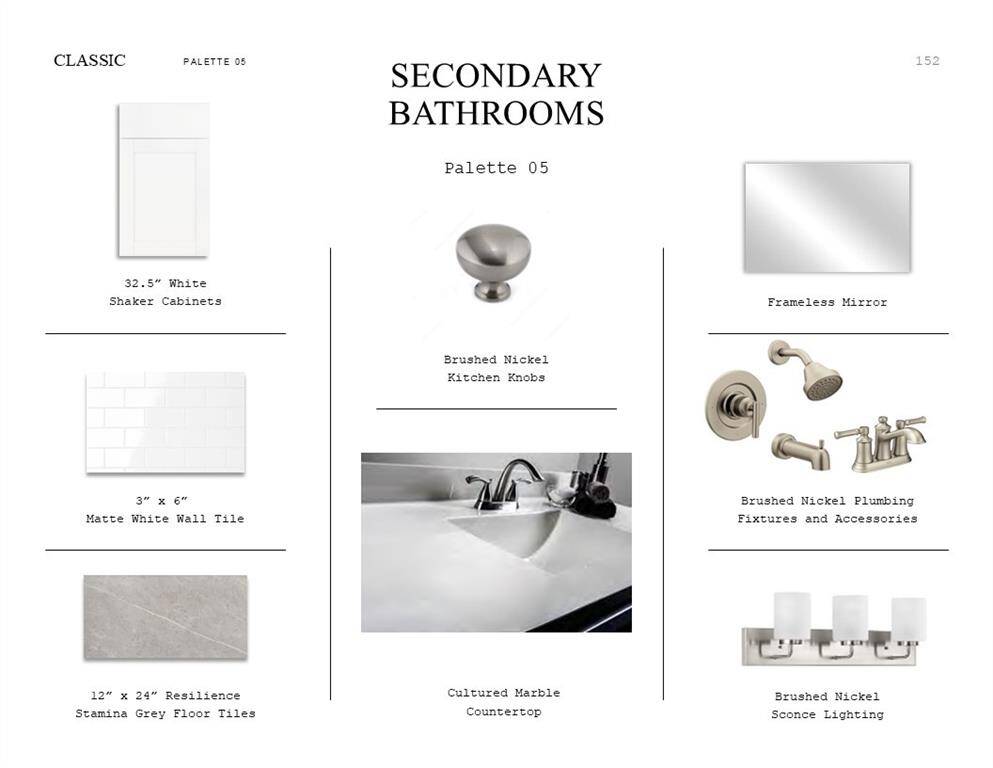 Classic Look Palette 5: Secondary Bathroom Selection Sheet (*Artist rendering used for illustration purposes only.)