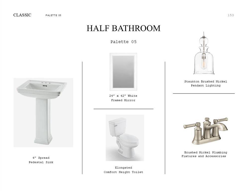 Classic Look Palette 5: Half Bath Selection Sheet (*Artist rendering used for illustration purposes only.)