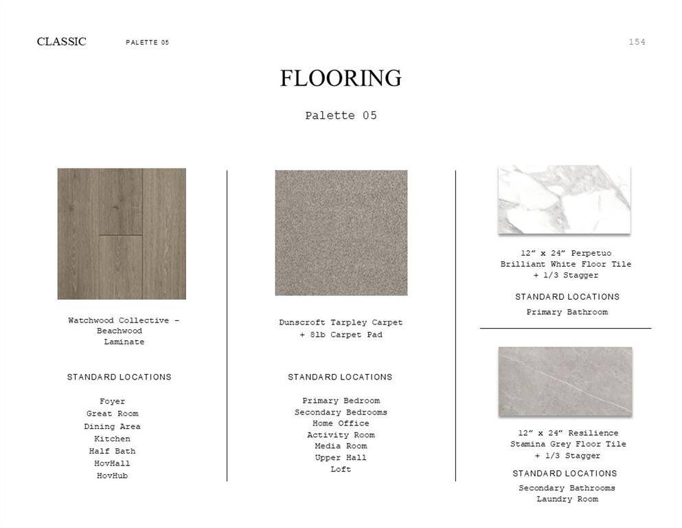 Classic Look Palette 5: Flooring Selection Sheet (*Artist rendering used for illustration purposes only.)