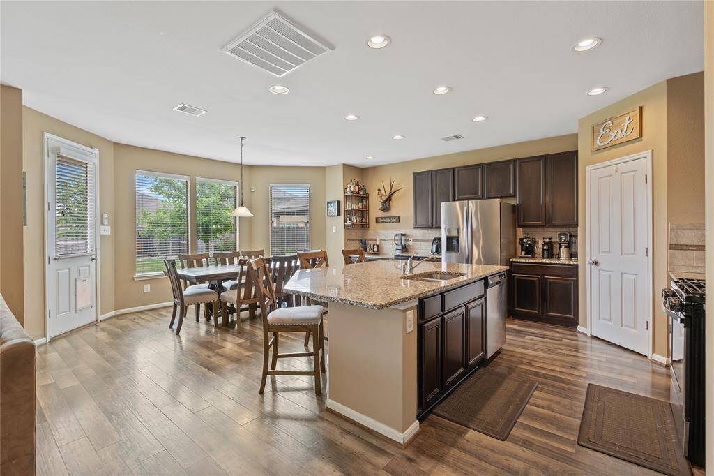 Kitchen with massive granite island