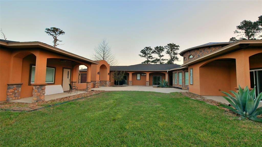 behind the courtyard of the property