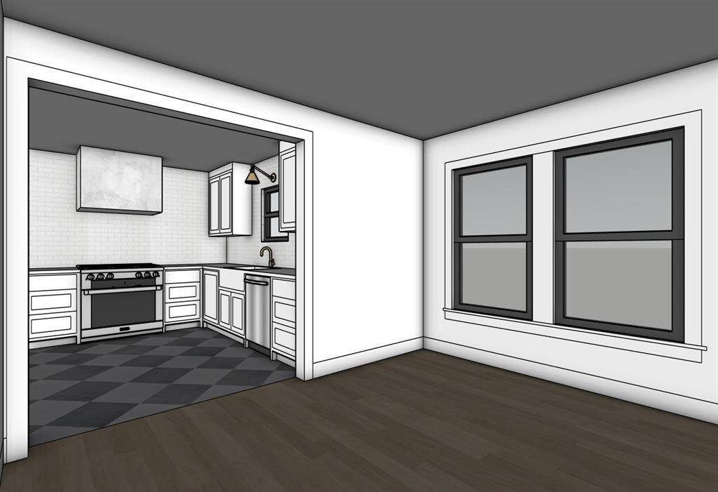 Potential to open up the kitchen to the dining and living room for more connectivity. [Floor plan can not be used for building and dimensions to be verified by buyer.]