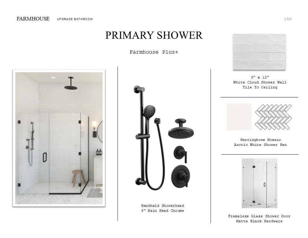 Farmhouse Look Palette 5: Primary Bathroom Selection Sheet (*Artist rendering used for illustration purposes only.)
