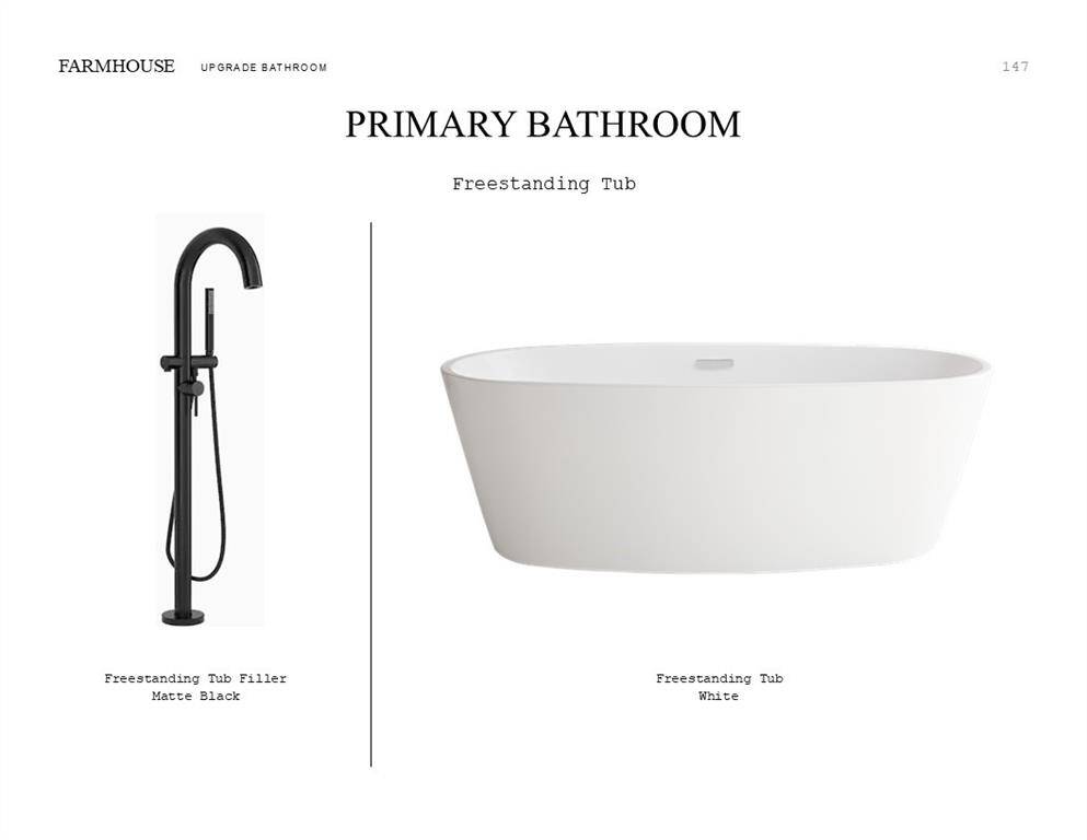 Farmhouse Look Palette 5: Primary Bathroom Selection Sheet (*Artist rendering used for illustration purposes only.)