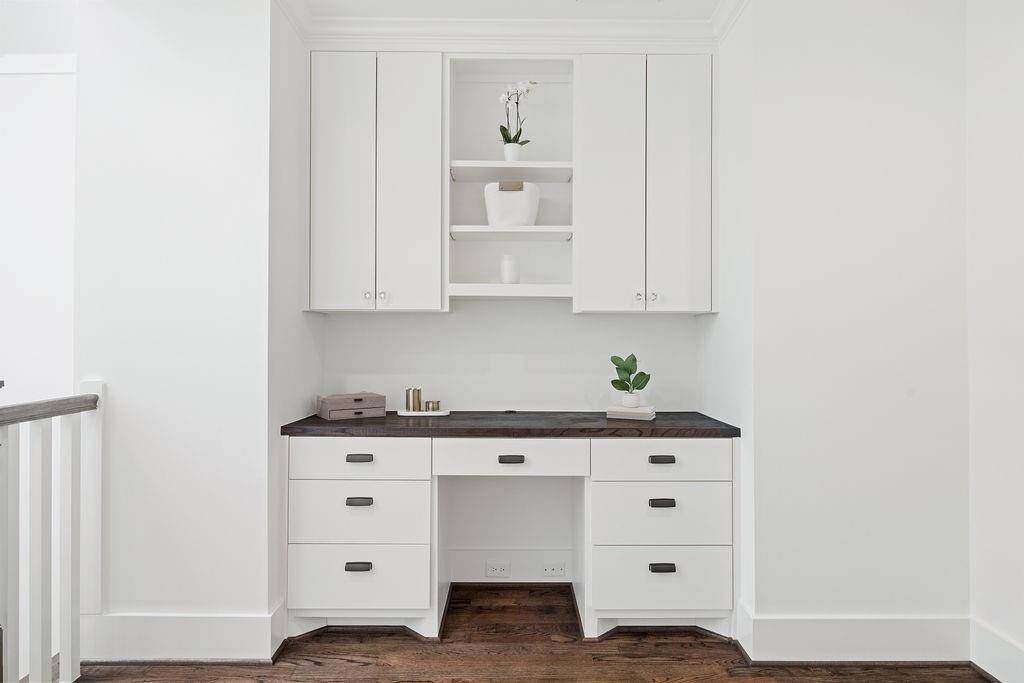 A beautiful and functional built-in desk - perfect for a home workspace, homework station, or household command center.