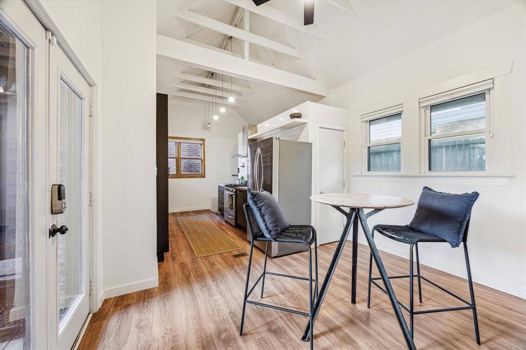 A breakfast room found off kitchen overlooking back deck.