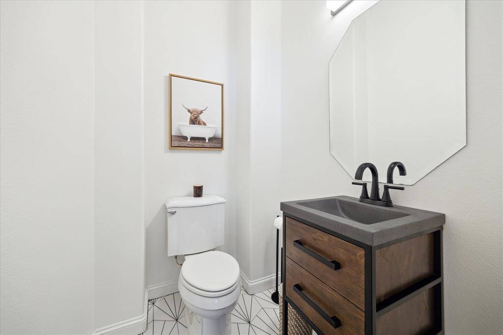 The second floor also has a powder bath for convenience. The decorative floor tile gives it such a designer look.