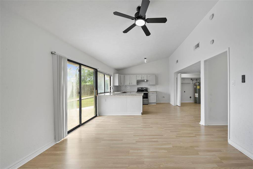 View of the kitchen from the den
